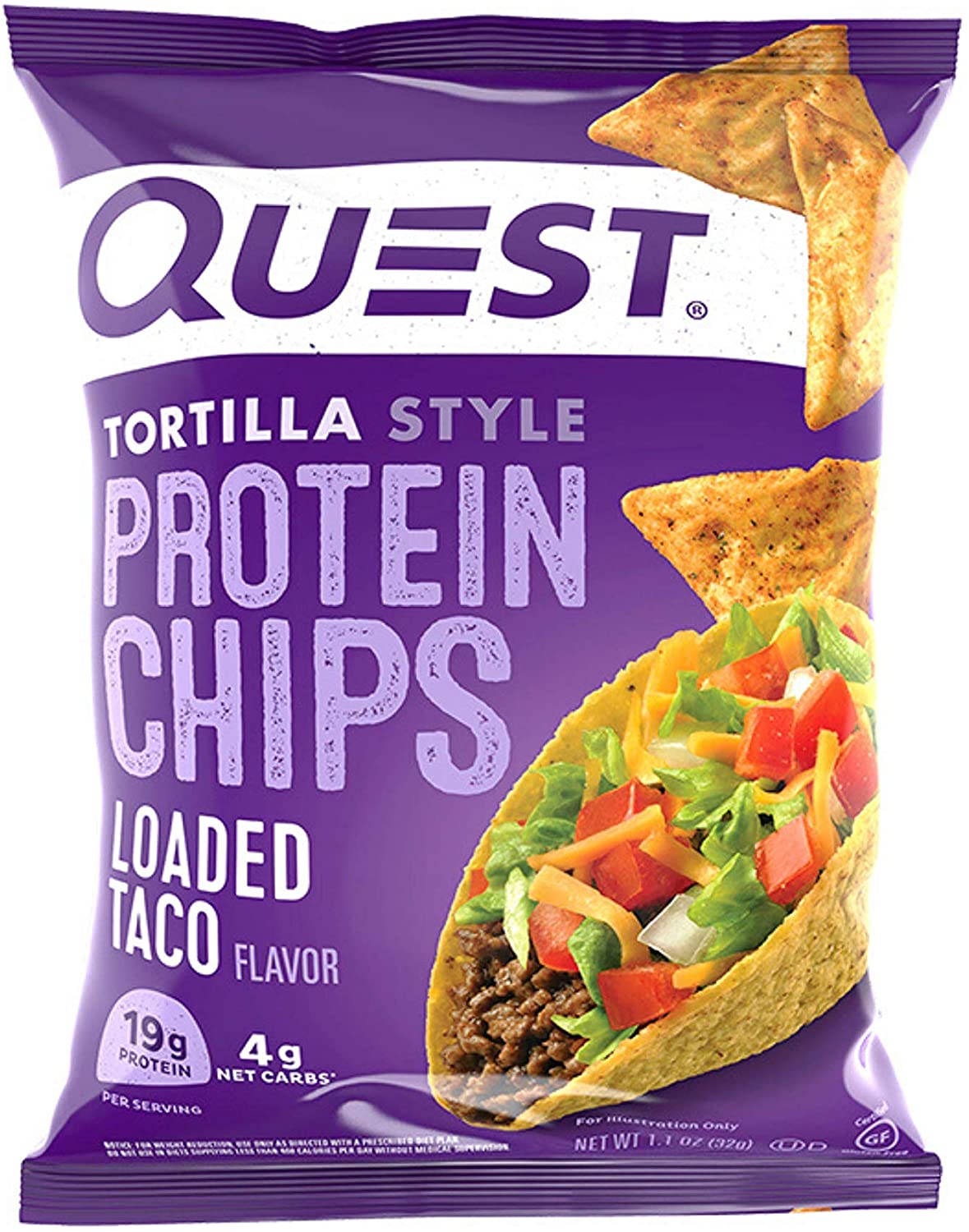 Quest Nutrition Tortilla Style Protein Chips Loaded Taco Low Carb Gluten Free Baked Pack of 12
